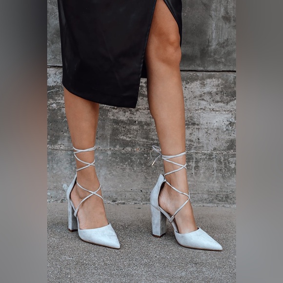 Lulu’s Luna Grey Suede Lace-Up Heels - Picture 1 of 5